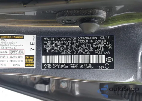 2019 Toyota Prius Prime Plus z USA, uszkodzony, nr VIN JTDKARFP8K3116045